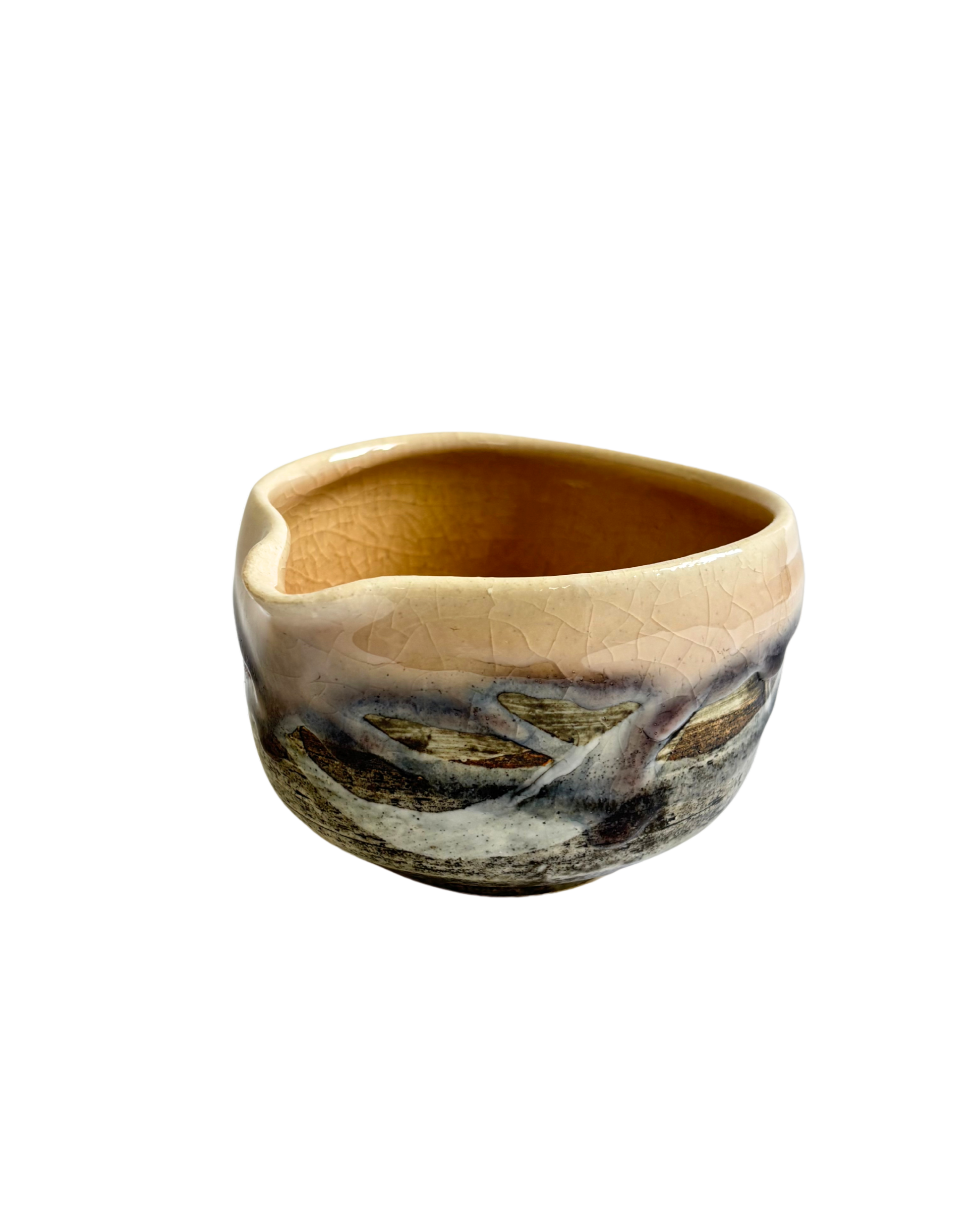 Eggshell Dew Bowl -- Crackle Glaze with Pouring Spout