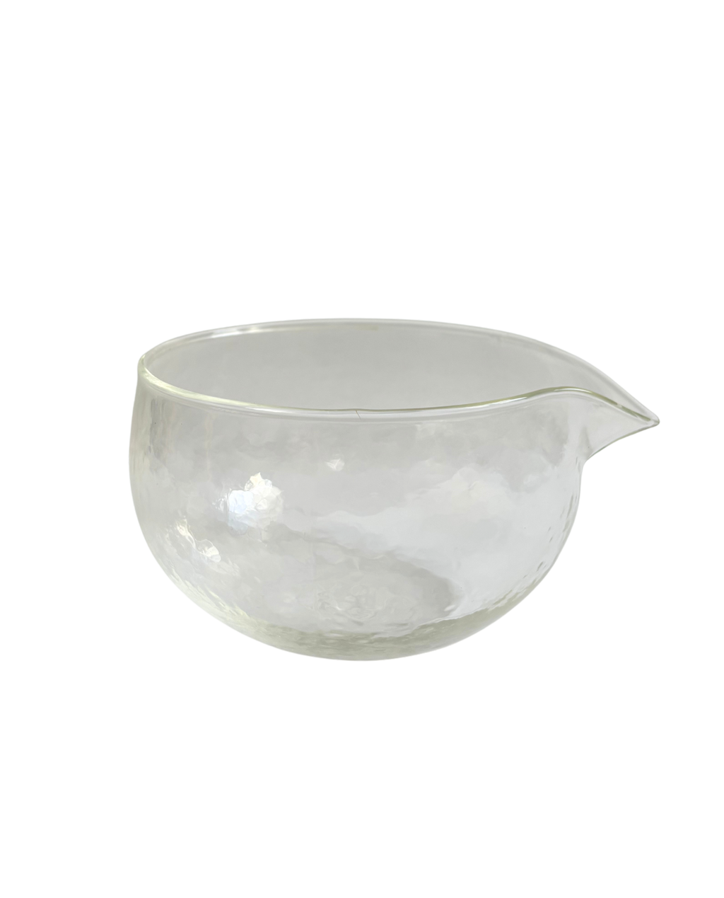 Clear glass bowl with a spout on a white background